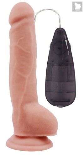 Телесный вибратор с мошонкой на присоске Extra Fun Vibrating Dildo - 23,5 см., цвет телесный - Chisa