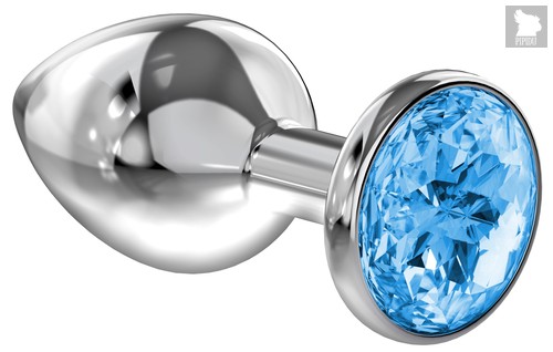 Большая серебристая анальная пробка Diamond Light blue Sparkle Large с голубым кристаллом - 8 см - Lola Toys