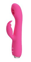 Розовый вибромассажер-кролик Rachel с имитацией оральных ласк - 19,9 см., цвет розовый - Baile