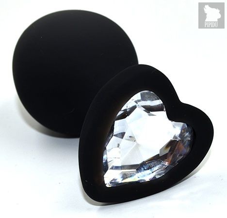 Черная анальная силиконовая пробка с прозрачным кристаллом в форме сердца - 8,8 см., цвет прозрачный - Kanikule