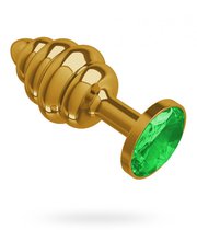 Золотистая пробка с рёбрышками и зеленым кристаллом - 7 см, цвет зеленый/золотой - МиФ