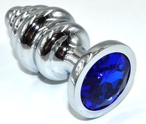 Серебристая анальная пробка из нержавеющей стали с синим кристаллом - 8,8 см., цвет синий - Kanikule