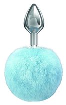 Серебристая анальная пробка с голубым пушистым хвостиком Twinkle, цвет голубой - Lola Toys
