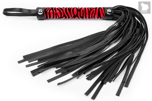 Черная многохвостовая плеть с круглой красной ручкой-зеброй - 39 см., цвет красный/черный - Bioritm