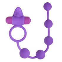 Фиолетовое эрекционное виброкольцо с анальной цепочкой Triple Pleasure, цвет фиолетовый - EDC Wholesale
