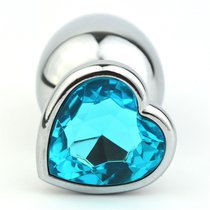 Пробка металл средняя с сердечком голубой страз 9х4см 47141-2MM, цвет серебряный - 4sexdreaM