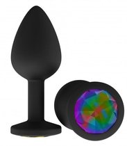 Чёрная анальная втулка с разноцветным кристаллом - 7,3 см., цвет разноцветный - МиФ