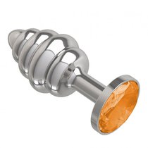 Анальная пробка МиФ Джага Джага Silver Spiral 515-10 с оранжевым кристаллом - 7 см, цвет оранжевый/серебряный - МиФ