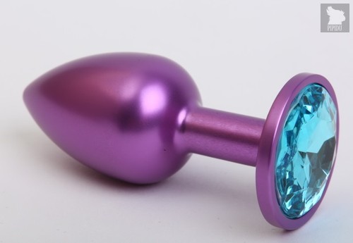 Фиолетовая анальная пробка с голубым стразом - 7,6 см, цвет фиолетовый - 4sexdreaM
