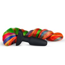 Черная анальная пробка с радужным хвостом Butt Plug With Tail, цвет черный - Easy toys