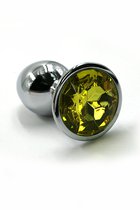 Серебристая алюминиевая анальная пробка с желтым кристаллом - 7 см, цвет светло-желтый/серебряный - Kanikule