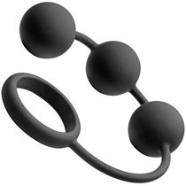 Анальные шарики Tom of Finland Silicone Cock Ring with 3 Weighted Balls, цвет черный - XR Brands