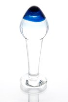 Стеклянная анальная пробка с синим кончиком - 11,5 см, цвет прозрачный - Sexus
