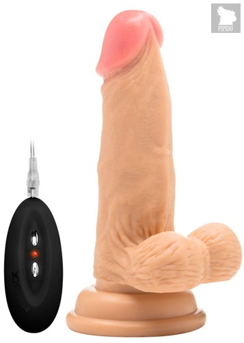 Телесный вибратор-реалистик Vibrating Realistic Cock 6" With Scrotum - 15 см., цвет телесный - Shots Media