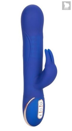 Синий вибратор Signature Silicone Rotating Beaded Rabbit с клиторальным отростком - 22,75 см., цвет синий - California Exotic Novelties