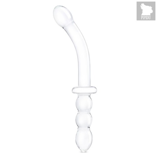 Изогнутый стеклянный фаллоимитатор 12’’ Girthy Ribbed G-Spot Glass Dildo With Handle Grip Double Ended - 30 см., цвет прозрачный - Gläs