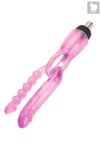 Розовая двойная насадка для секс-машины Machine Gun - 16 см., цвет розовый - lovemachines