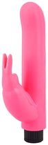 Розовый вибромассажер с клиторальным отростком G Rabbit - 15 см., цвет розовый - Seven Creations
