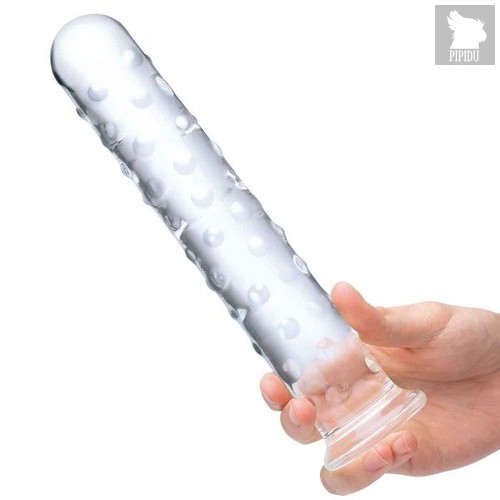 Прозрачный стеклянный фаллос с массажным рельефом 10" Extra Large Glass Dildo - 25,5 см., цвет прозрачный - Gläs