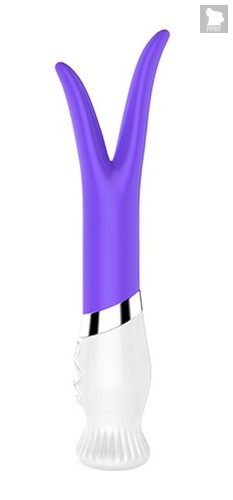 Фиолетовый вибратор-ротатор с раздвоенным кончиком LILY - 18 см., цвет фиолетовый - Dibe