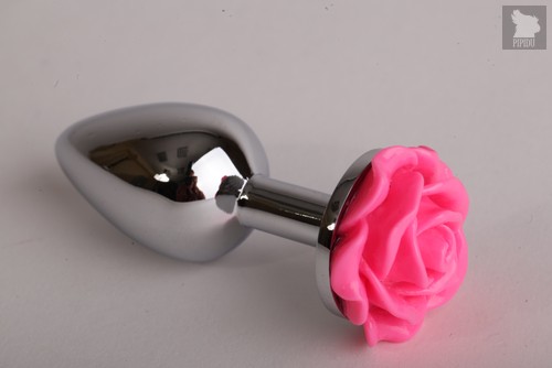 Анальная пробка металл 7,6 х 2,8 см с розой розовая размер-S 47181-MM - Eroticon