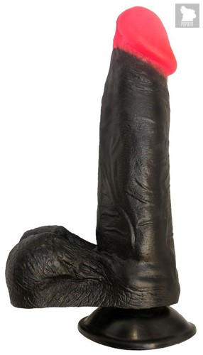 Чёрный фаллоимитатор с красной головкой - 18,5 см, цвет красный/черный - Lovetoy (А-Полимер)