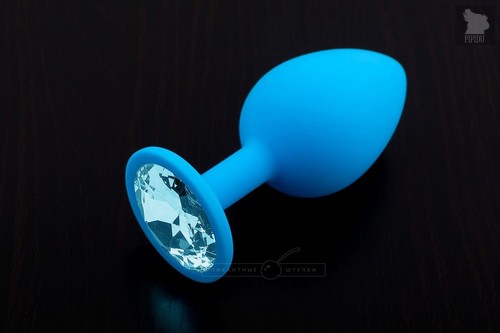 Большая голубая силиконовая пробка с голубым кристаллом - 9 см, цвет голубой - Пикантные штучки