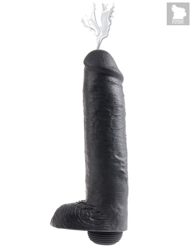Фаллоимитатор King Cock 11" Squirting Cock w/ Balls с имитацией семяизвержения, цвет черный - Pipedream