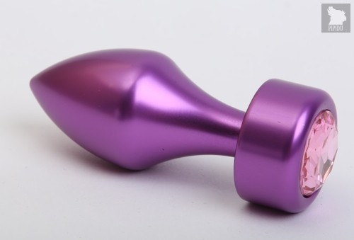 Фиолетовая анальная пробка с широким основанием и розовым кристаллом - 7,8 см, цвет фиолетовый - 4sexdreaM