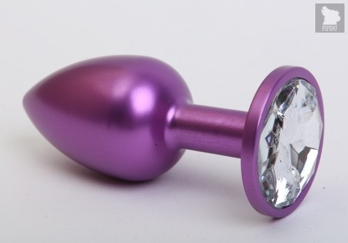Фиолетовая анальная пробка с прозрачным стразом - 7,6 см, цвет фиолетовый - 4sexdreaM