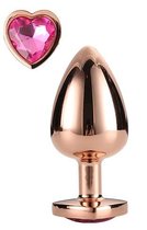 Золотистая анальная втулка с кристаллом-сердечком розового цвета - 7,1 см., цвет розовый - Dream toys