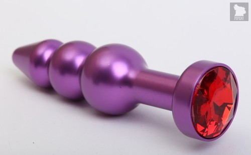 Фиолетовая фигурная анальная ёлочка с красным кристаллом - 11,2 см, цвет фиолетовый - 4sexdreaM