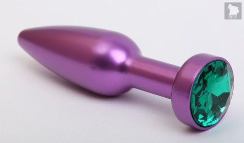Фиолетовая анальная пробка с зелёным стразом - 11,2 см, цвет фиолетовый - 4sexdreaM