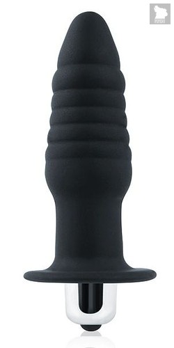 Черная ребристая вибровтулка с ограничителем - 9 см., цвет черный - Bioritm