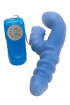 Двойной многоскоростной вибратор с пультом - 18 см, цвет синий - Dream toys