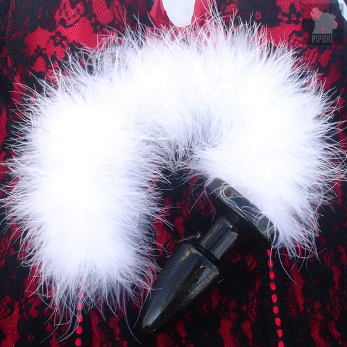Анальная пробка Furry Tail с пушистым хвостом, цвет белый - Luxurious Tail