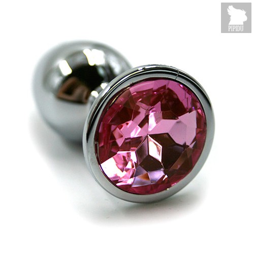 Серебристая алюминиевая анальная пробка с светло-розовым кристаллом - 7 см, цвет светло-розовый/серебряный - Kanikule