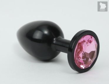 Чёрная анальная пробка с розовым стразом - 7,6 см, цвет черный - 4sexdreaM