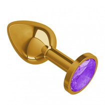 Золотистая анальная пробка с фиолетовым кристаллом - 7 см, цвет золотой/фиолетовый - МиФ