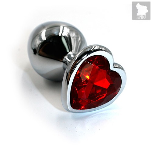 Анальная пробка со стразом Aluminium Silver Heart - Large, цвет красный/серебряный - Kanikule