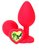 Красная силиконовая анальная пробка с лаймовым стразом-сердцем - 8,5 см., цвет лайм - Vandersex