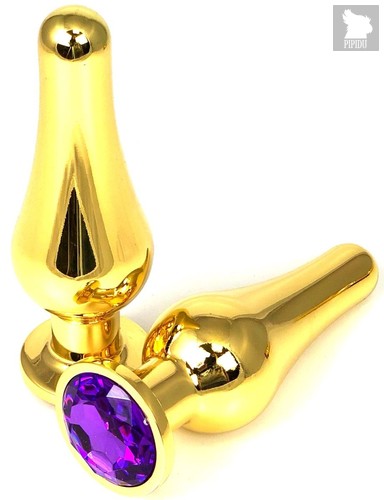 Золотистая удлиненная анальная пробка с фиолетовым кристаллом - 11,5 см., цвет фиолетовый - Vandersex