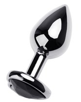 Серебристая коническая анальная пробка с черным кристаллом-сердечком - 7 см., цвет черный - Toyfa