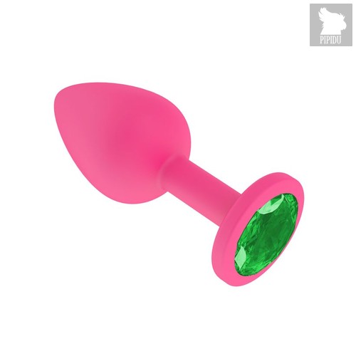 Анальная втулка силиконовая розовая с зеленым кристаллом маленькая, цвет розовый - МиФ