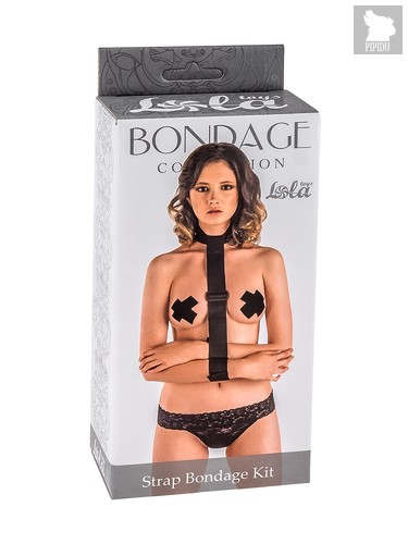Ошейник с длинной лентой и наручниками Strap Bondage Kit Plus Size, цвет черный - Lola Toys