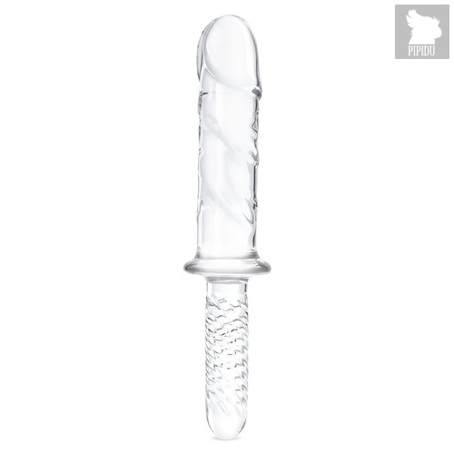 Стеклянный фаллоимитатор с рукоятью 11’’ Girthy Cock Double Ended With Handle - 28 см., цвет прозрачный - Gläs