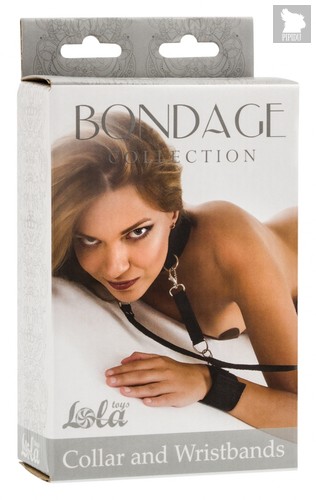 Ошейник с наручниками Bondage Collection Collar and Wristbands One Size, цвет черный - Lola Toys