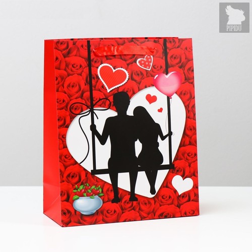 Подарочный пакет "Романтичная пара" - 32 х 26 см., цвет красный - Сима-Ленд