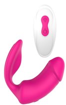 Ярко-розовый вибратор с клиторальной стимуляцией Remote Duo Pleaser, цвет розовый - Dream toys