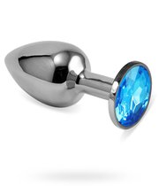 Анальная пробка Metal Silver 2,8 с кристаллом, цвет голубой - Luxurious Tail